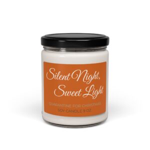 “Silent Night, Sweet Light cinnamon vanilla soy candle in cozy setting”